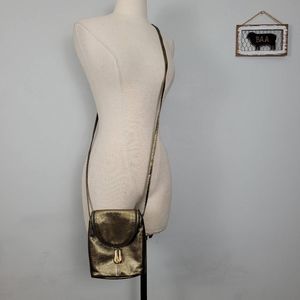 Hobo Fern Gold Shimmer Metallic Leather Small Crossbody Purse Bag Minimalist